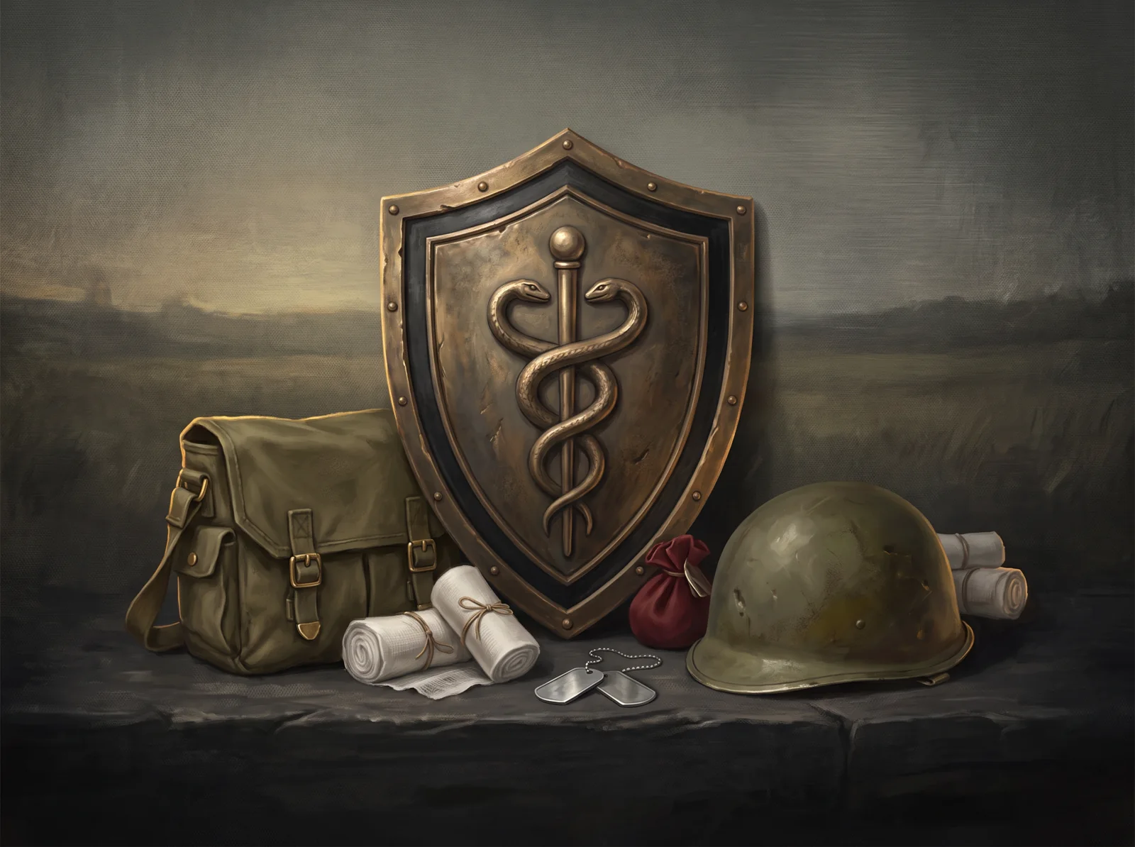 Original artwork honoring the service and humanitarian mission of Army 68W combat medics